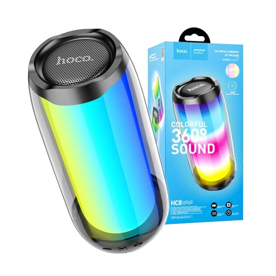 Coluna Sem Fio Luminoso 360° Hoco HC8 Pulsating com AUX/FM/USB BT 1800mAh Preto